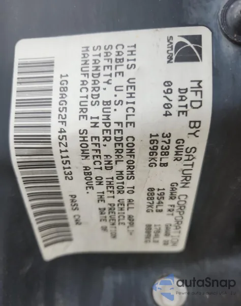 2005 Saturn Ion Level 1 from USA, damaged, VIN 1G8AG52F45Z115132